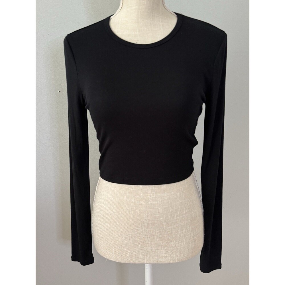 Sunday Best Women's Black Long Sleeve Ribbed Crop Top Size Medium‎